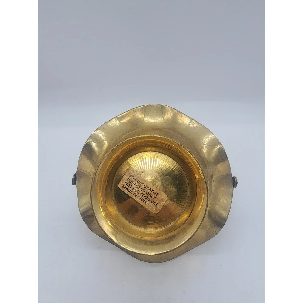 Vintage Brass Scalloped Decorative Basket with Handle Made in India 5 Inch